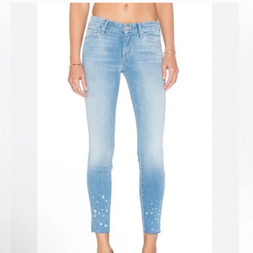 MOTHER looker ankle fray Pretty little words in a bottle blue jeans skinny 27